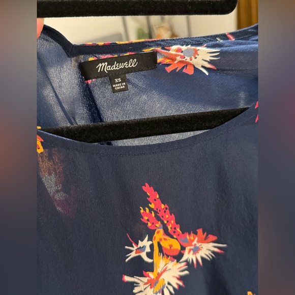 Madewell Silk Navy Cactus Blouse XS - Picture 4 of 6